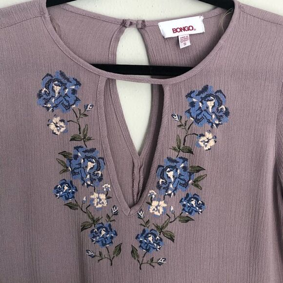 BONGO Embroidered Bell Sleeve cold shoulder swing Boho Hippie Dress - Picture 5 of 8